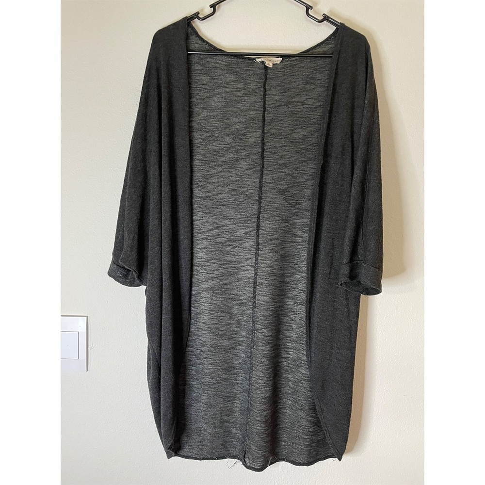 Gray Open Front Cardigan